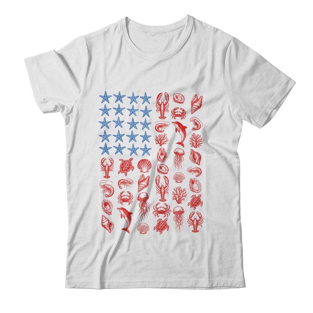 Seashell USA Flag 4Th Of July Men Women Kids Summer Coastal Shirt & Tank Top | siriusteestore