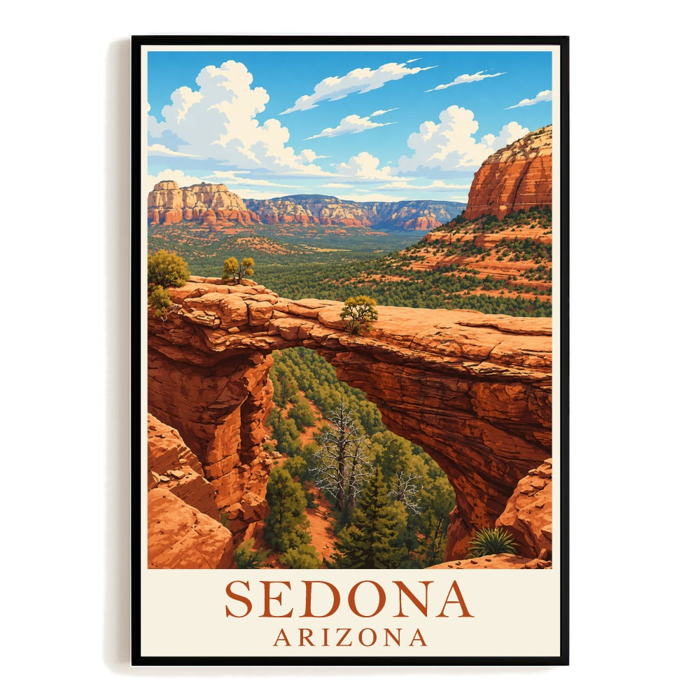 Sedona Arizona Travel Poster Vintage Red Rock Formations Landscape Painting Wall Art Decor Souvenir Ideal Print For Family Home Living Room Office Bedroom Unframed | siriusteestore