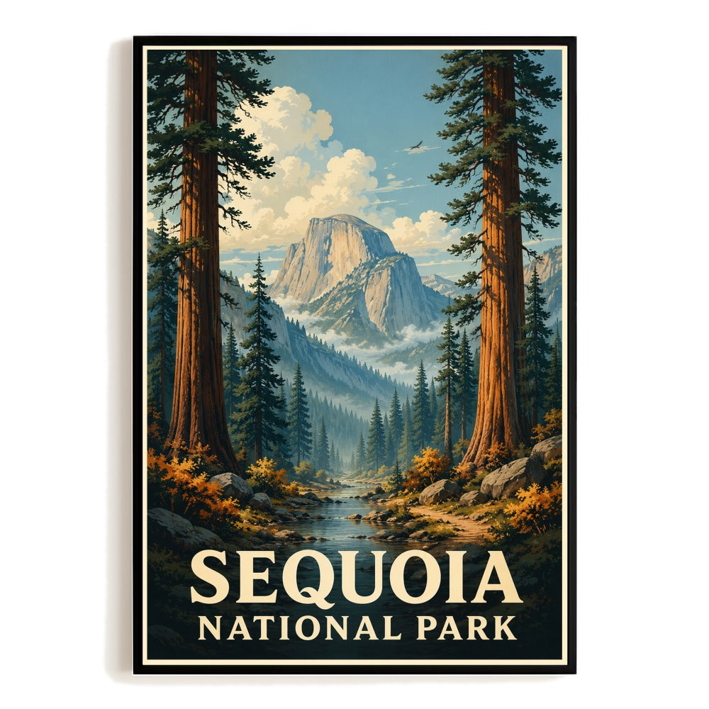 Sequoia National Park Vintage Travel Poster California Redwood Forest Mountain Art Print Wall Decor For Nature Lovers Home Office Living Room Souvenir Unframed | siriusteestore