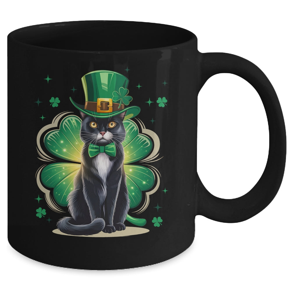Shamrock Cat Black St Patricks Day Irish Cat Lovers Mug | siriusteestore