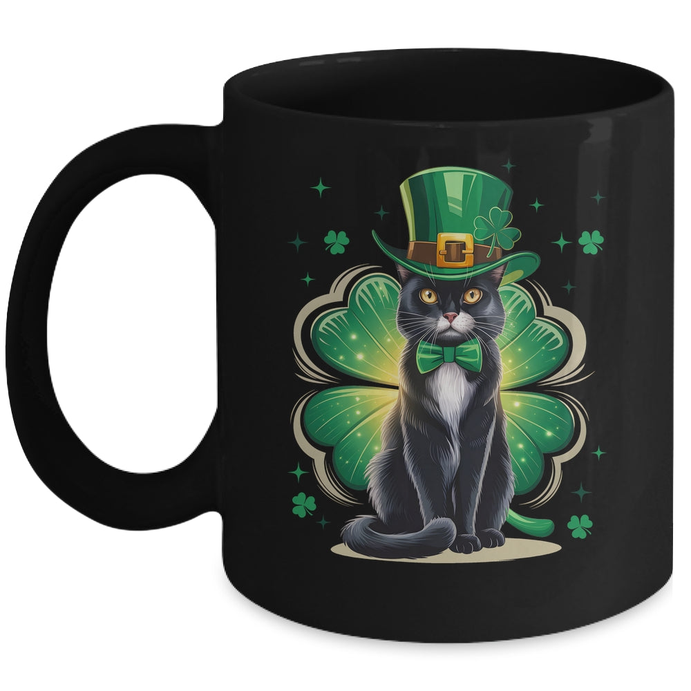 Shamrock Cat Black St Patricks Day Irish Cat Lovers Mug | siriusteestore