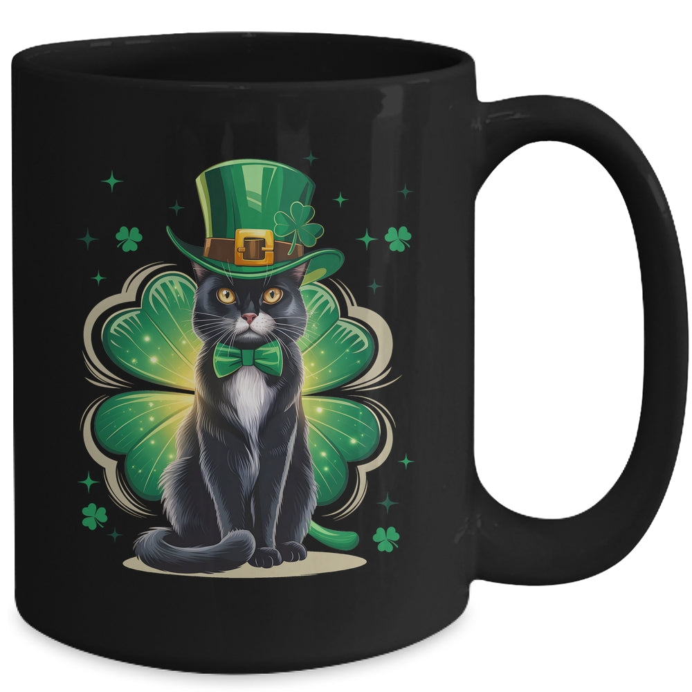 Shamrock Cat Black St Patricks Day Irish Cat Lovers Mug | siriusteestore