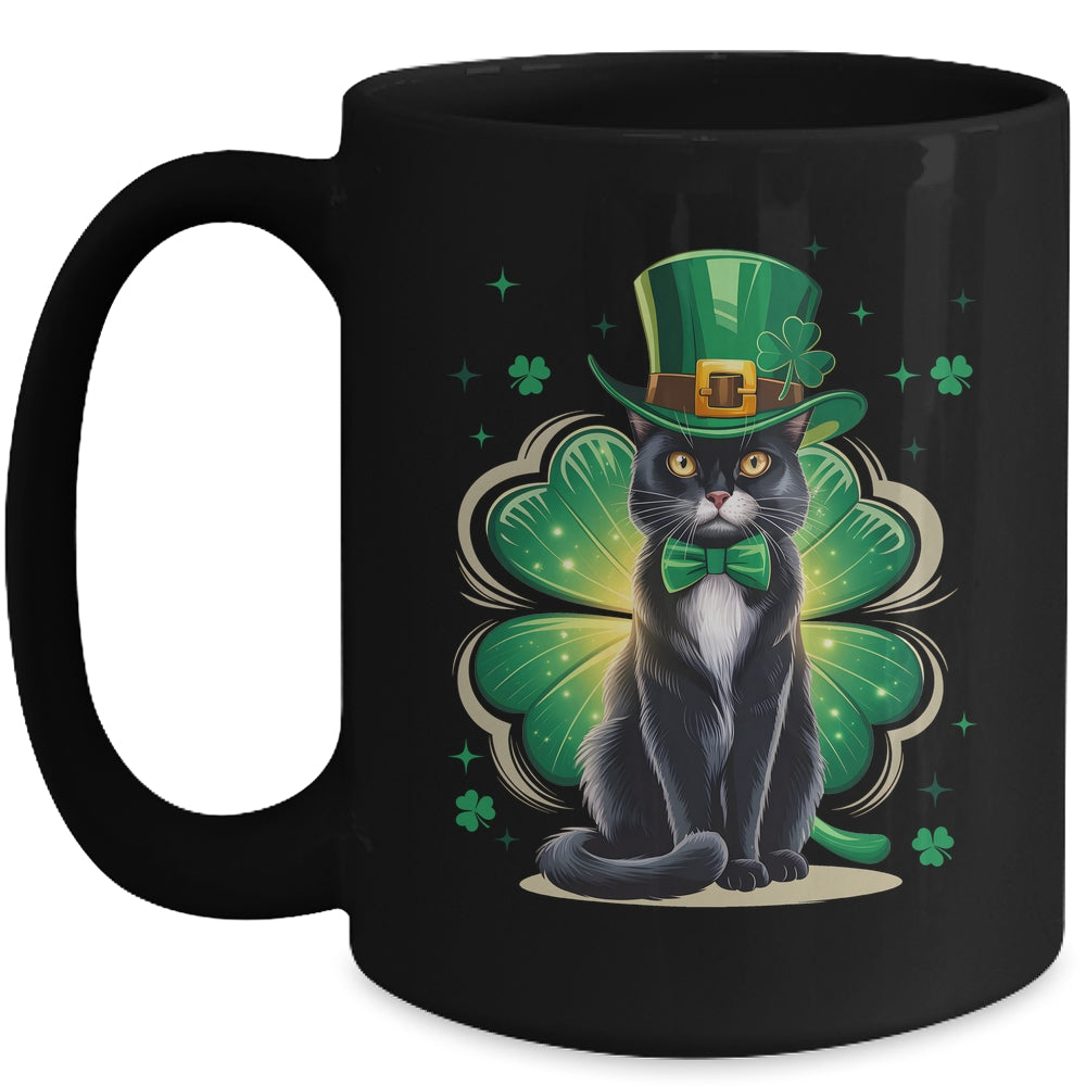 Shamrock Cat Black St Patricks Day Irish Cat Lovers Mug | siriusteestore