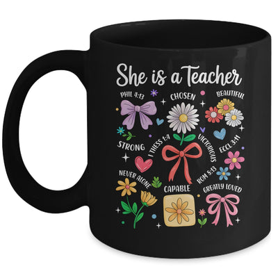 She Is A Teacher Coquette Bow Happy First Day Back To School Mug | siriusteestore
