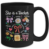 She Is A Teacher Coquette Bow Happy First Day Back To School Mug | siriusteestore