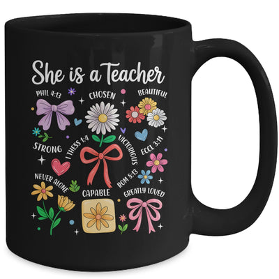 She Is A Teacher Coquette Bow Happy First Day Back To School Mug | siriusteestore