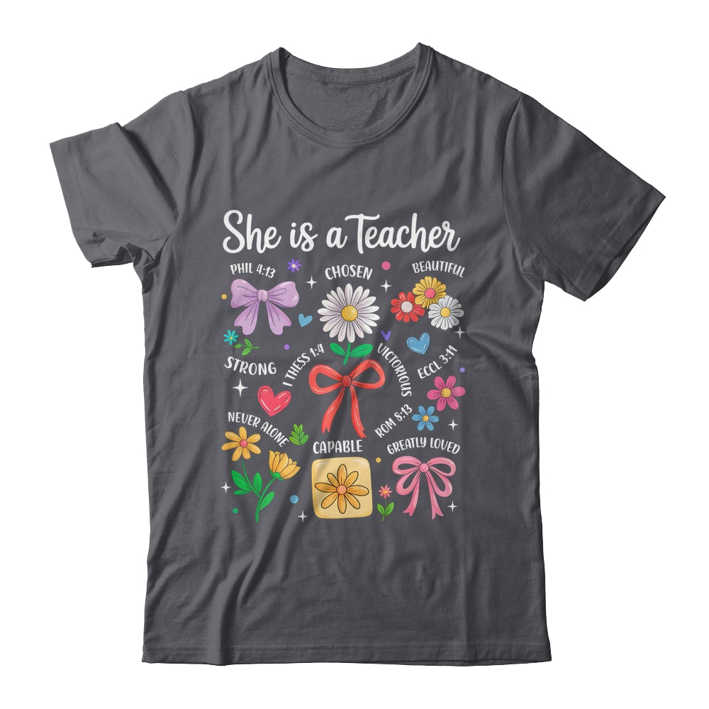 She Is A Teacher Coquette Bow Happy First Day Back To School Shirt & Hoodie | siriusteestore
