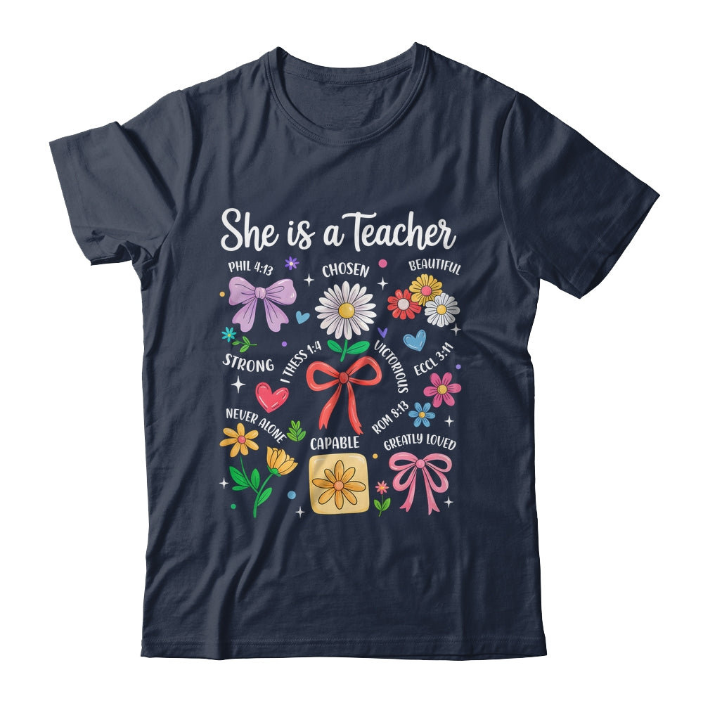 She Is A Teacher Coquette Bow Happy First Day Back To School Shirt & Hoodie | siriusteestore