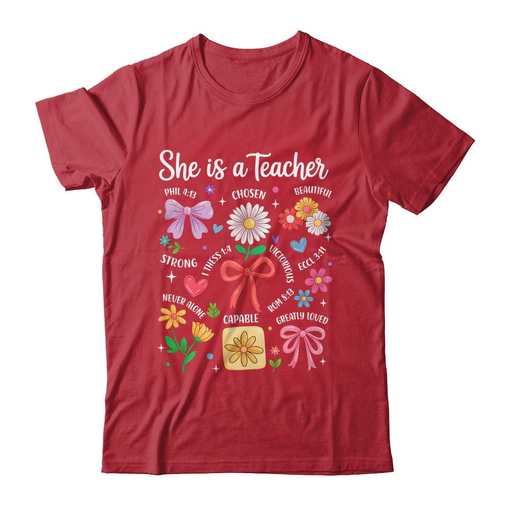 She Is A Teacher Coquette Bow Happy First Day Back To School Shirt & Hoodie | siriusteestore