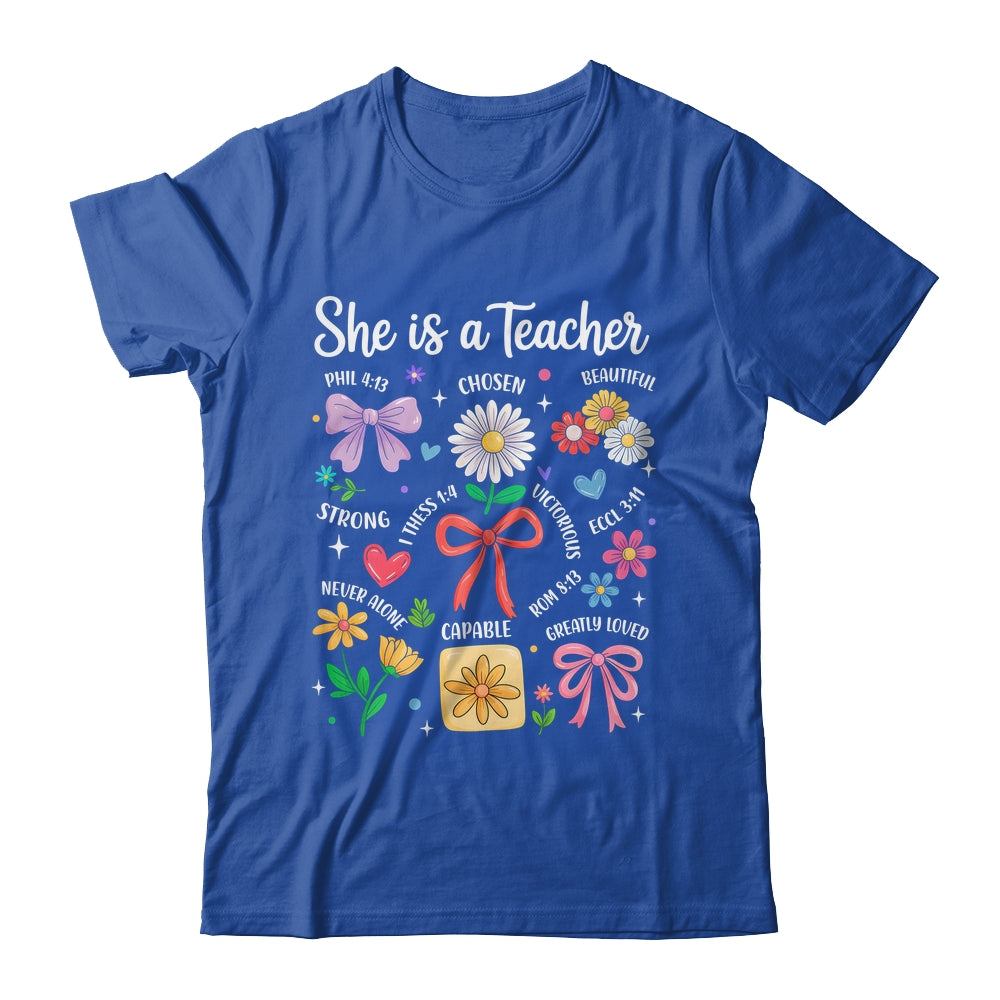 She Is A Teacher Coquette Bow Happy First Day Back To School Shirt & Hoodie | siriusteestore