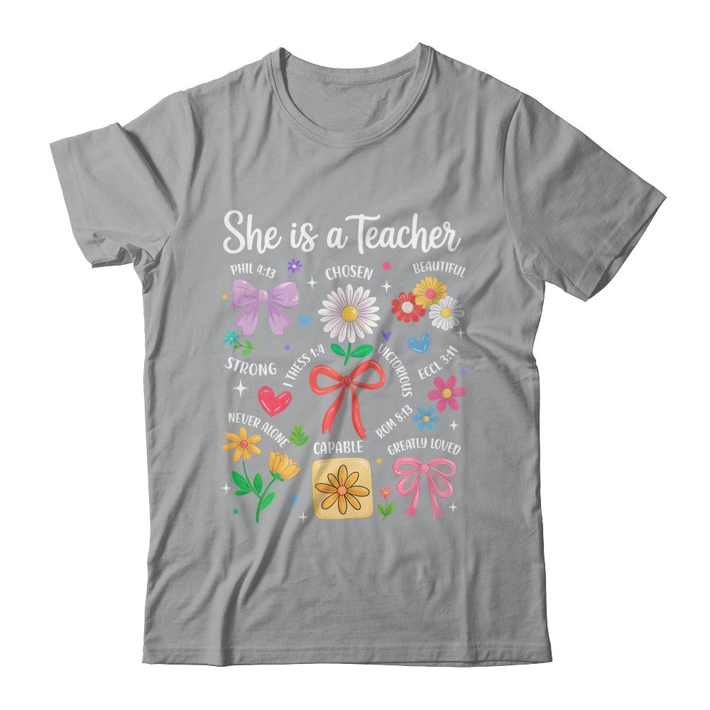 She Is A Teacher Coquette Bow Happy First Day Back To School Shirt & Hoodie | siriusteestore