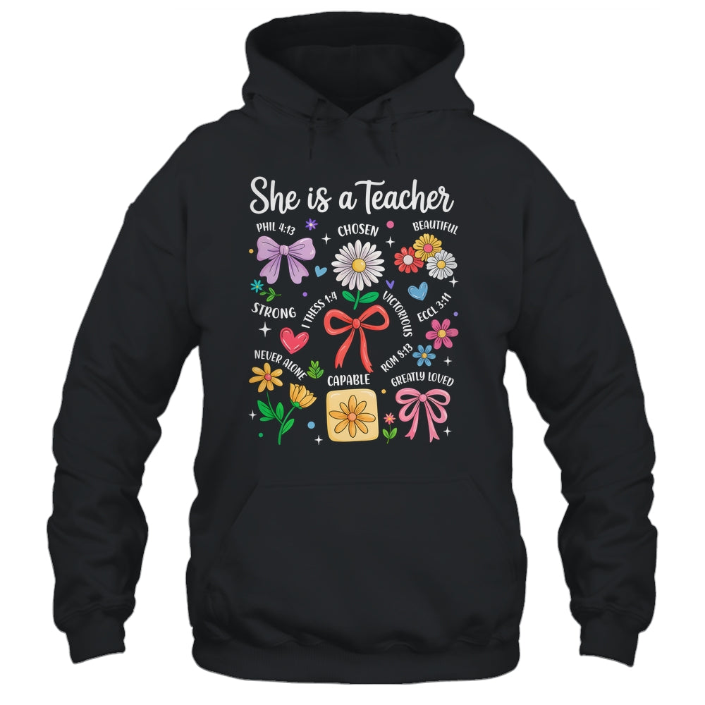 She Is A Teacher Coquette Bow Happy First Day Back To School Shirt & Hoodie | siriusteestore