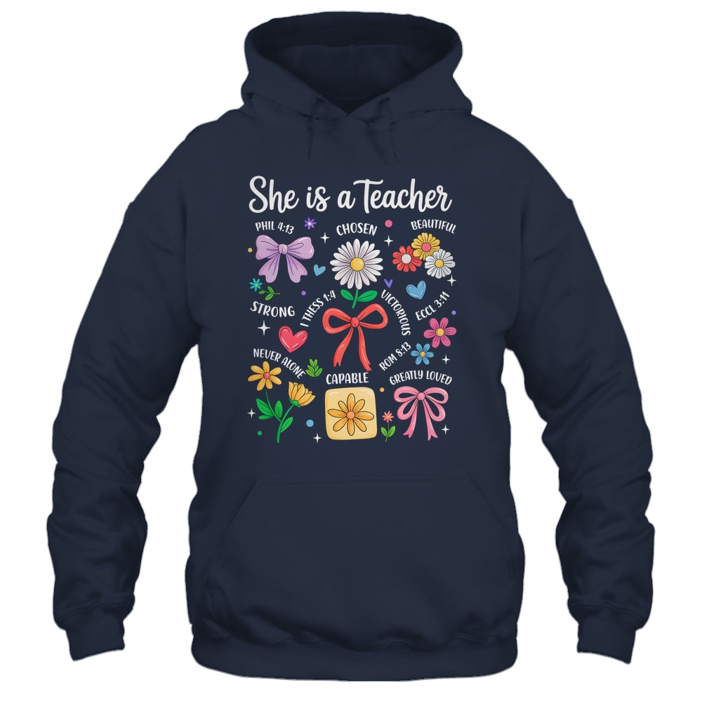 She Is A Teacher Coquette Bow Happy First Day Back To School Shirt & Hoodie | siriusteestore