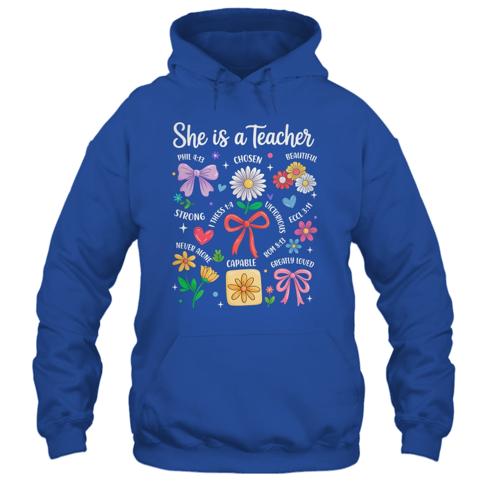 She Is A Teacher Coquette Bow Happy First Day Back To School Shirt & Hoodie | siriusteestore