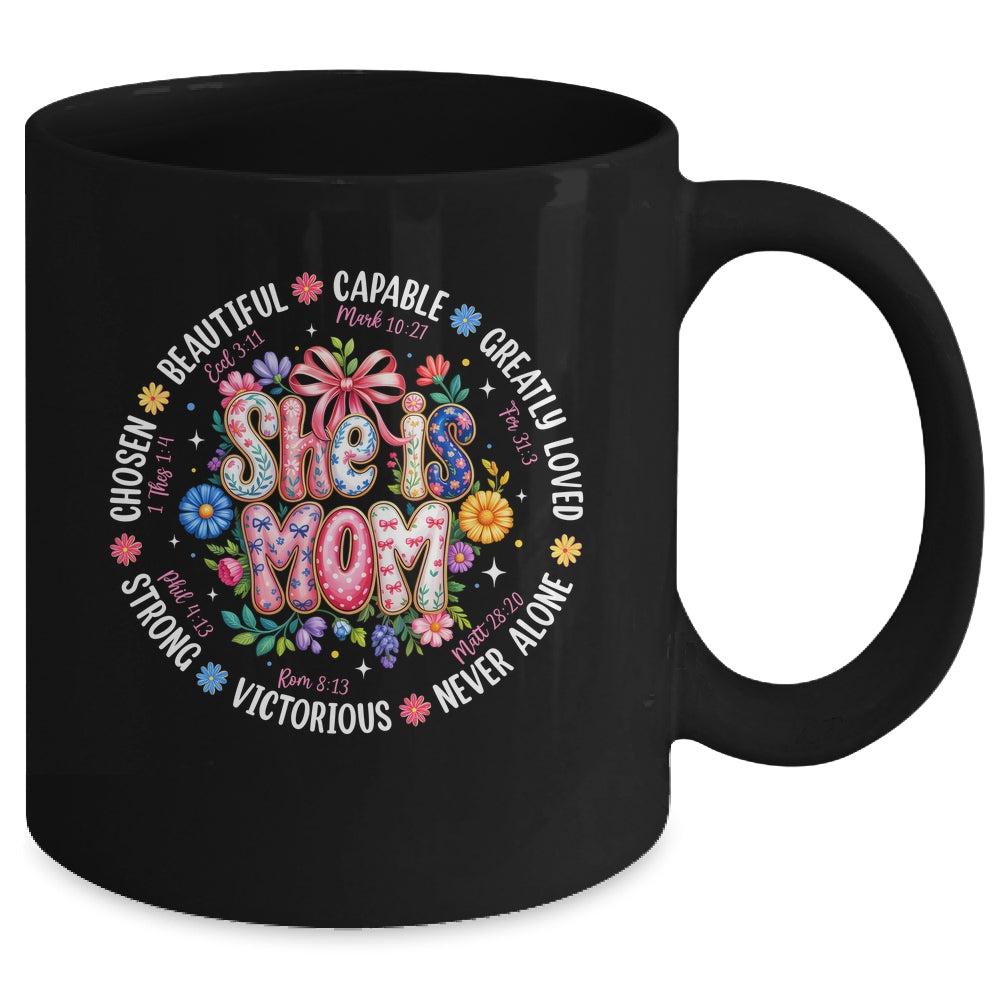 She Is Mom Christian Mom Coquette Faith Bible Mothers Day Mug | siriusteestore