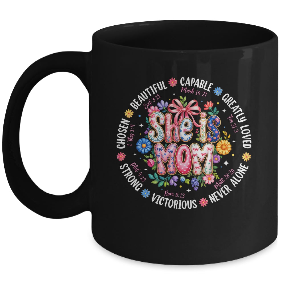 She Is Mom Christian Mom Coquette Faith Bible Mothers Day Mug | siriusteestore