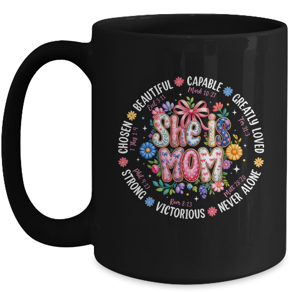 She Is Mom Christian Mom Coquette Faith Bible Mothers Day Mug | siriusteestore