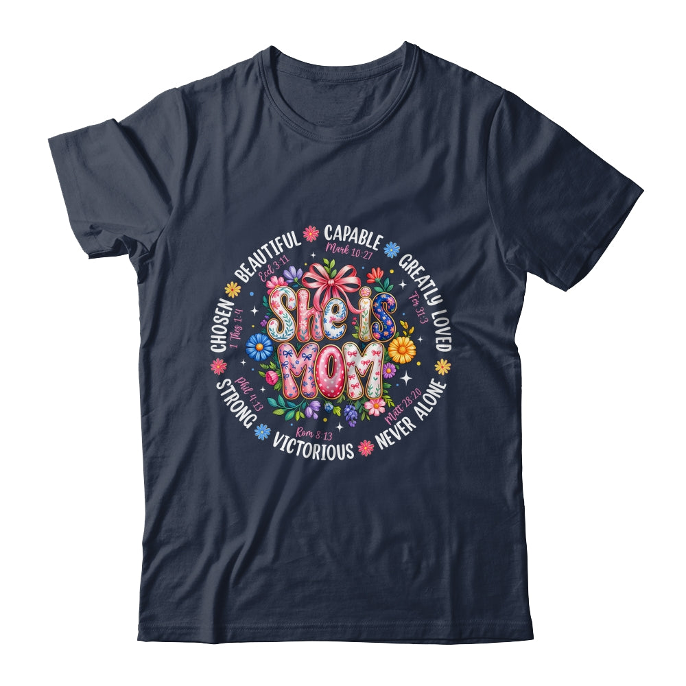 She Is Mom Christian Mom Coquette Faith Bible Mothers Day Shirt & Hoodie | siriusteestore
