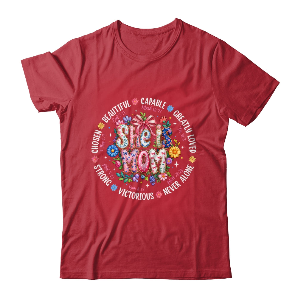 She Is Mom Christian Mom Coquette Faith Bible Mothers Day Shirt & Hoodie | siriusteestore