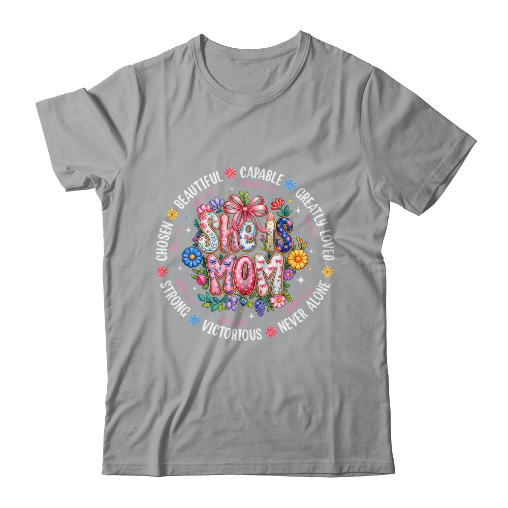 She Is Mom Christian Mom Coquette Faith Bible Mothers Day Shirt & Hoodie | siriusteestore