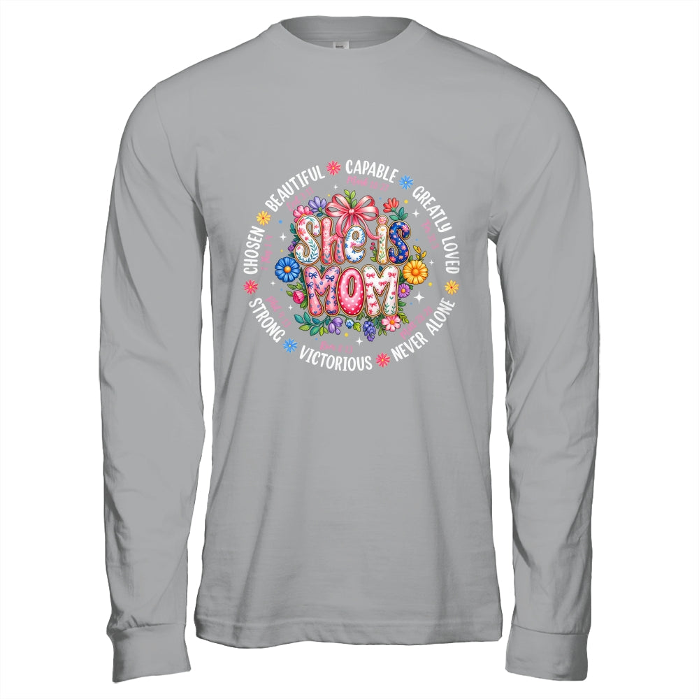 She Is Mom Christian Mom Coquette Faith Bible Mothers Day Shirt & Hoodie | siriusteestore