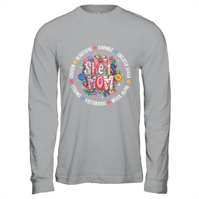 She Is Mom Christian Mom Coquette Faith Bible Mothers Day Shirt & Hoodie | siriusteestore