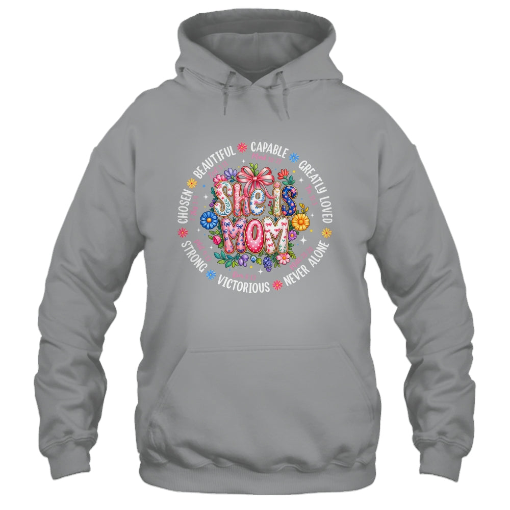 She Is Mom Christian Mom Coquette Faith Bible Mothers Day Shirt & Hoodie | siriusteestore