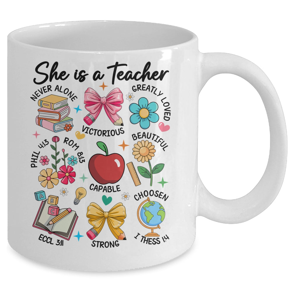 She Is Teacher Mom Christian Bible Verses Floral Mothers Day Mug | siriusteestore