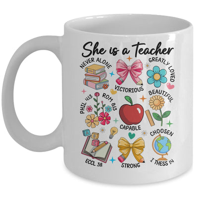 She Is Teacher Mom Christian Bible Verses Floral Mothers Day Mug | siriusteestore