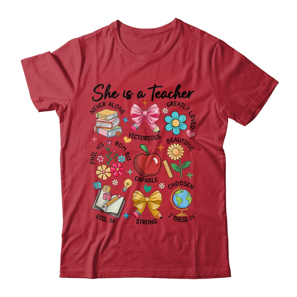 She Is Teacher Mom Christian Bible Verses Floral Mothers Day Shirt & Sweatshirt | siriusteestore