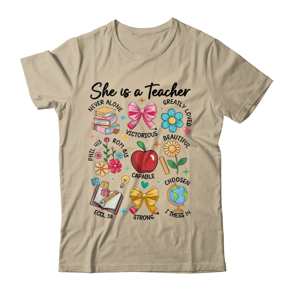 She Is Teacher Mom Christian Bible Verses Floral Mothers Day Shirt & Sweatshirt | siriusteestore