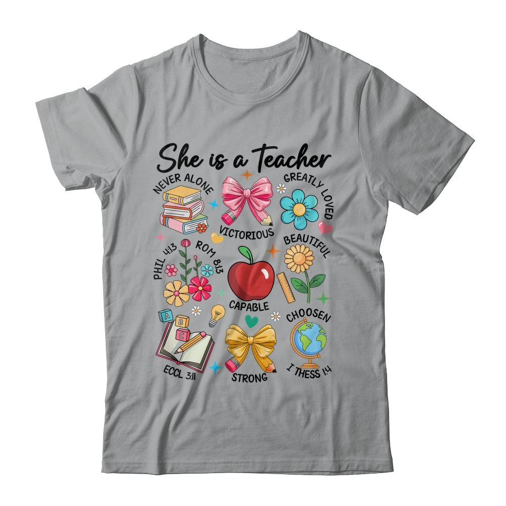 She Is Teacher Mom Christian Bible Verses Floral Mothers Day Shirt & Sweatshirt | siriusteestore