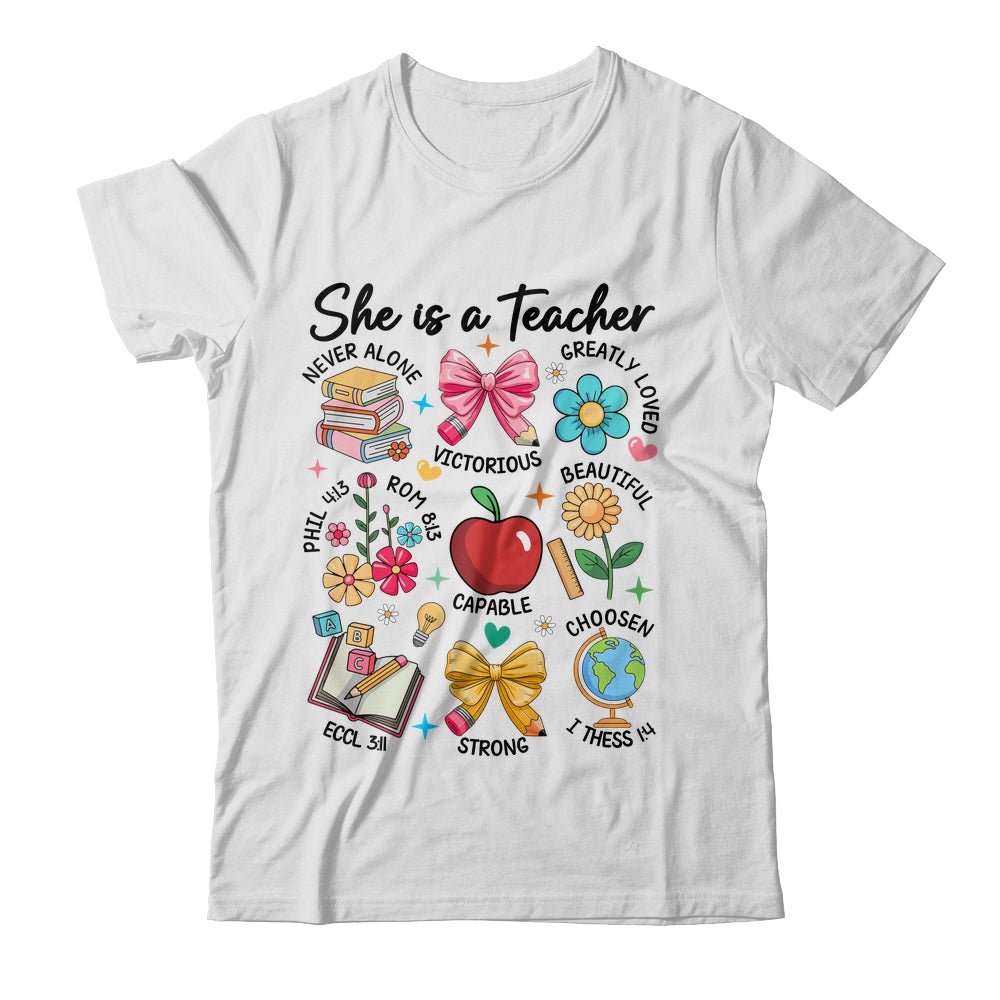 She Is Teacher Mom Christian Bible Verses Floral Mothers Day Shirt & Sweatshirt | siriusteestore