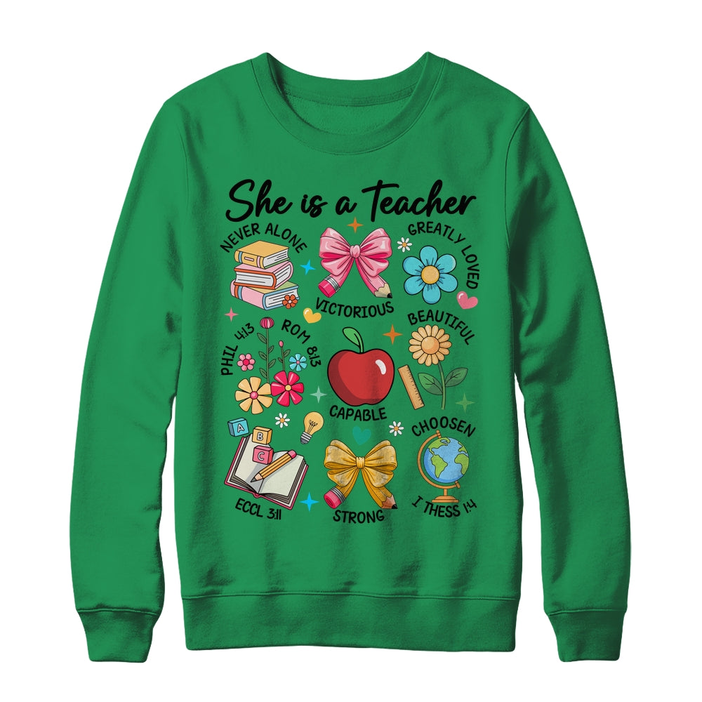 She Is Teacher Mom Christian Bible Verses Floral Mothers Day Shirt & Sweatshirt | siriusteestore