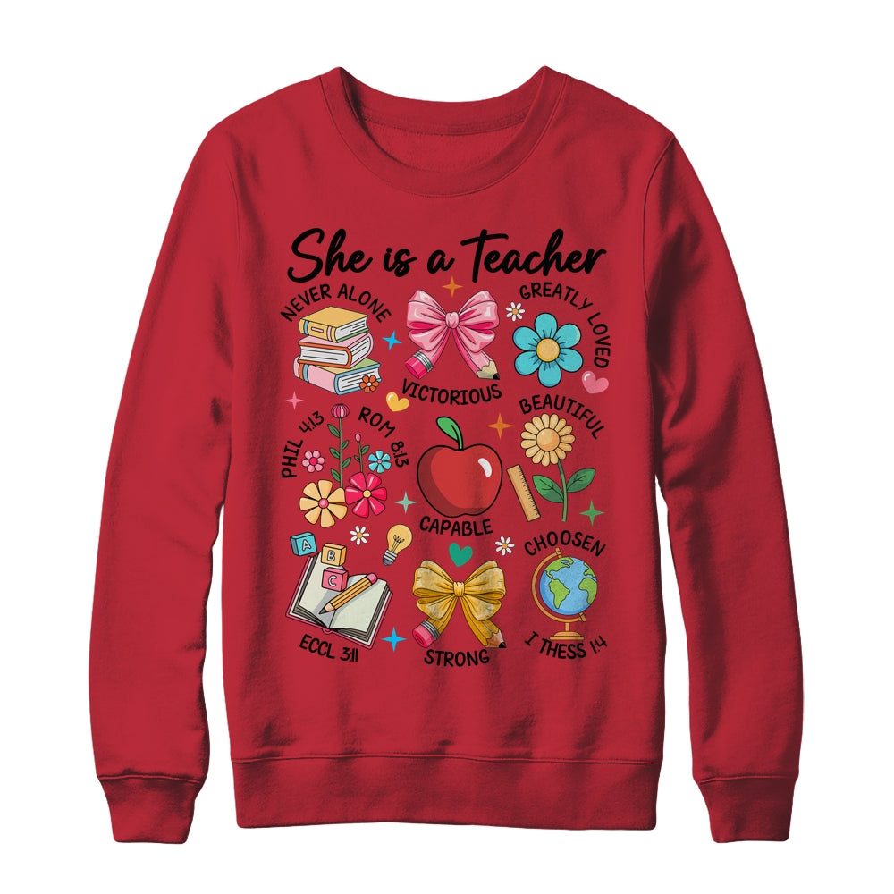 She Is Teacher Mom Christian Bible Verses Floral Mothers Day Shirt & Sweatshirt | siriusteestore