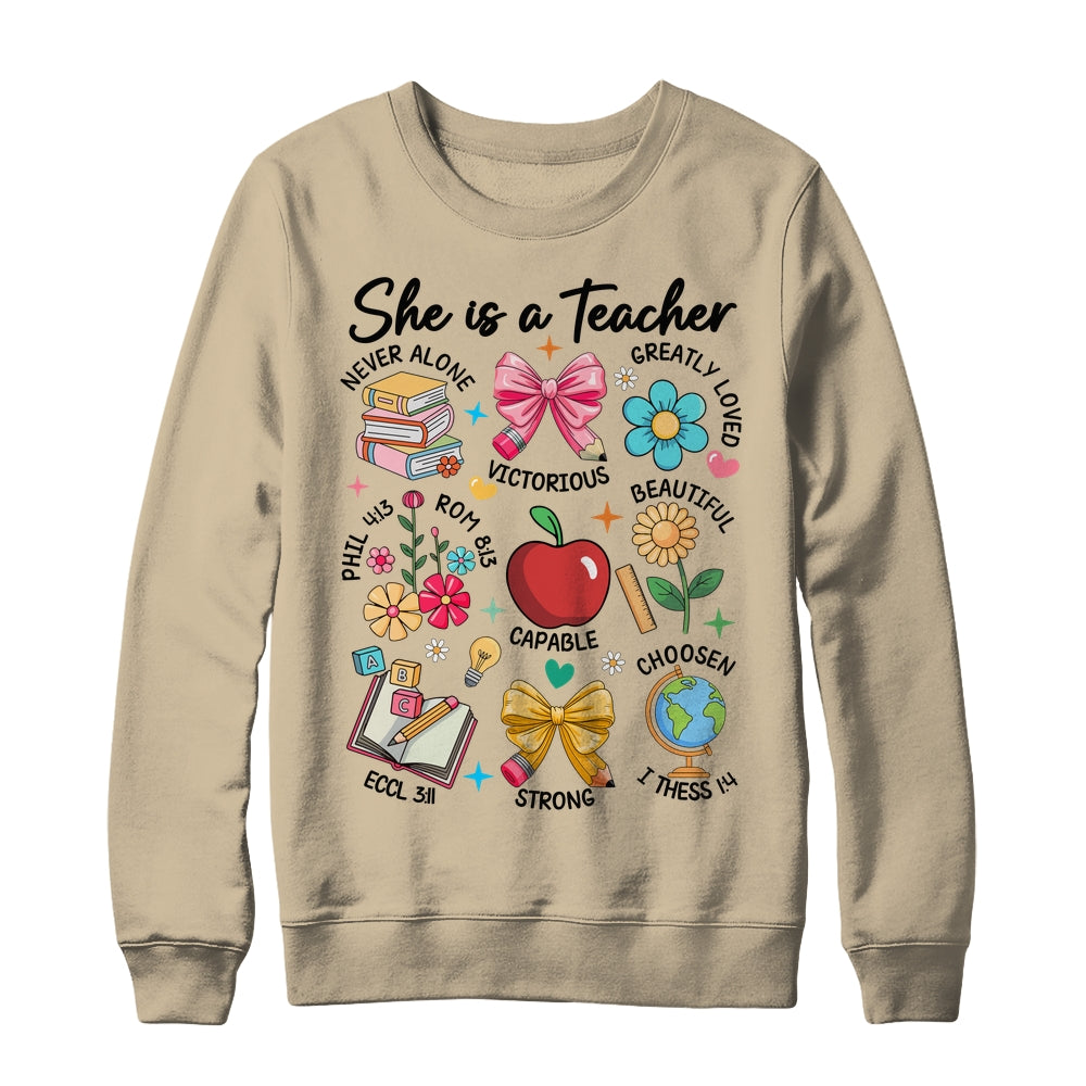 She Is Teacher Mom Christian Bible Verses Floral Mothers Day Shirt & Sweatshirt | siriusteestore