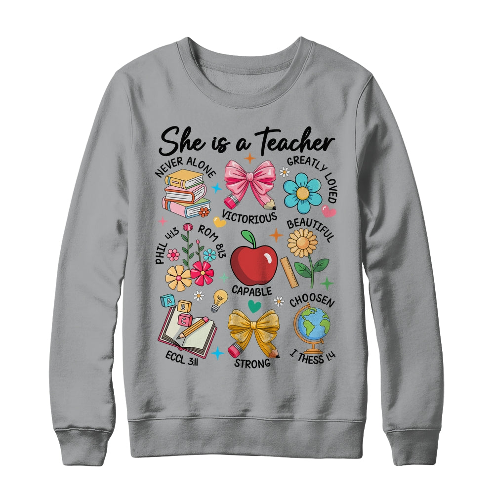 She Is Teacher Mom Christian Bible Verses Floral Mothers Day Shirt & Sweatshirt | siriusteestore