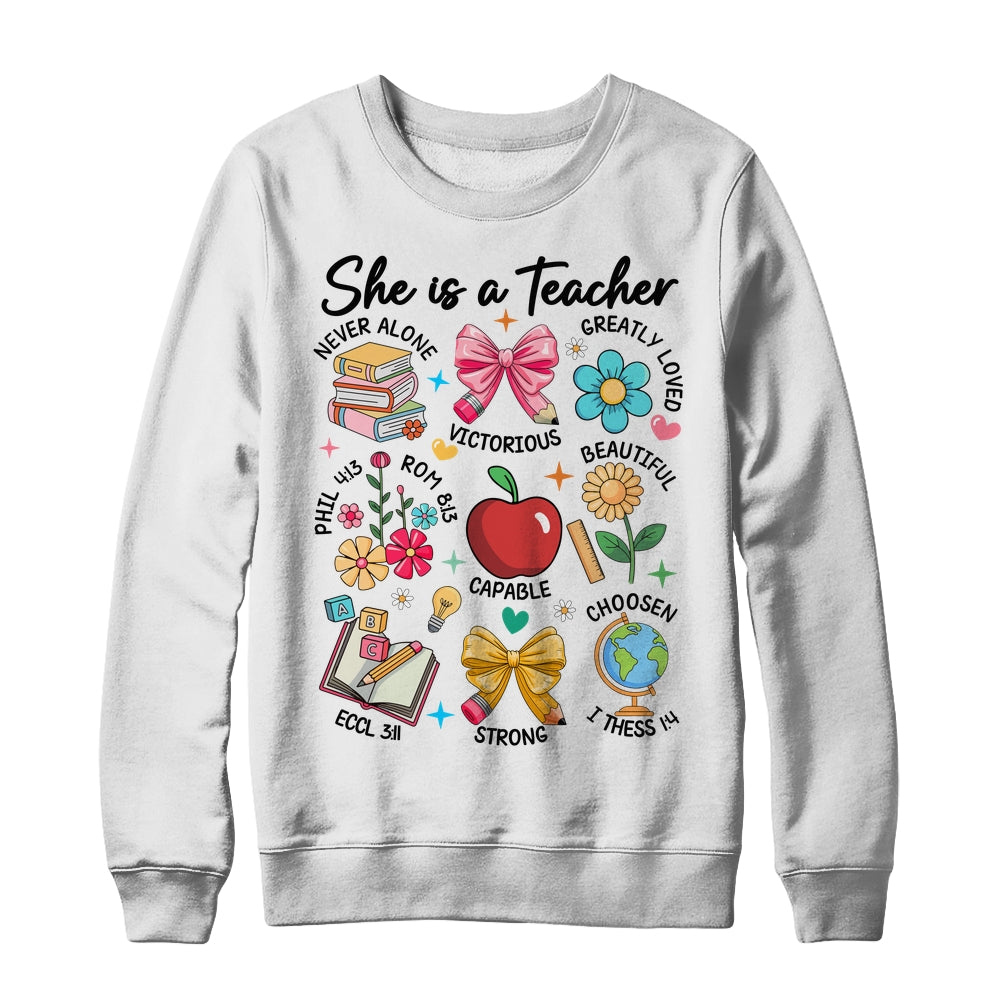 She Is Teacher Mom Christian Bible Verses Floral Mothers Day Shirt & Sweatshirt | siriusteestore