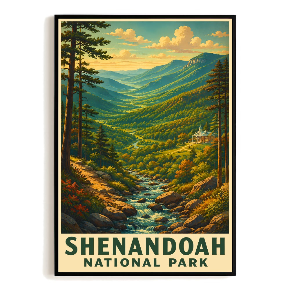 Shenandoah National Park Travel Poster Vintage Mountain Souvenir Wall Art Scenic Valley Forest Autumn River Print Ideal For Home Living Room Office Decor Unframed | siriusteestore