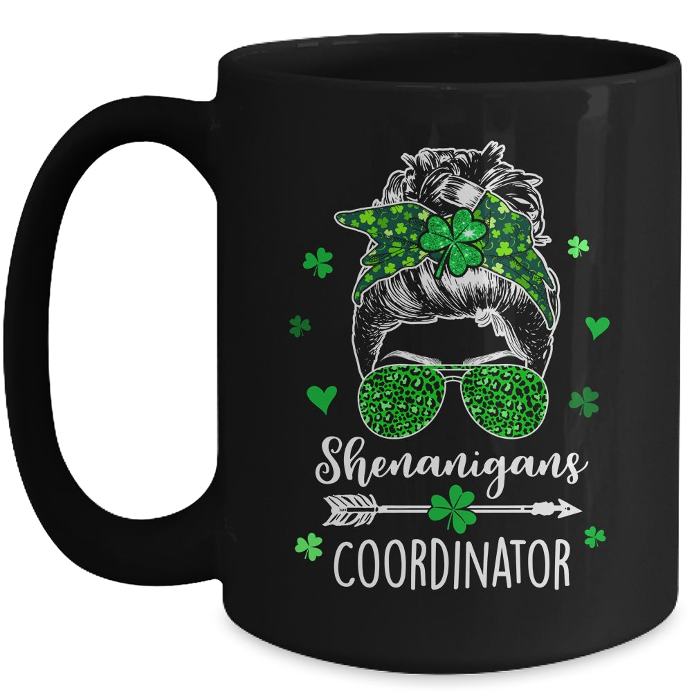 Shenanigans Coordinator Messy Bun St Patricks Day Party Mug | siriusteestore