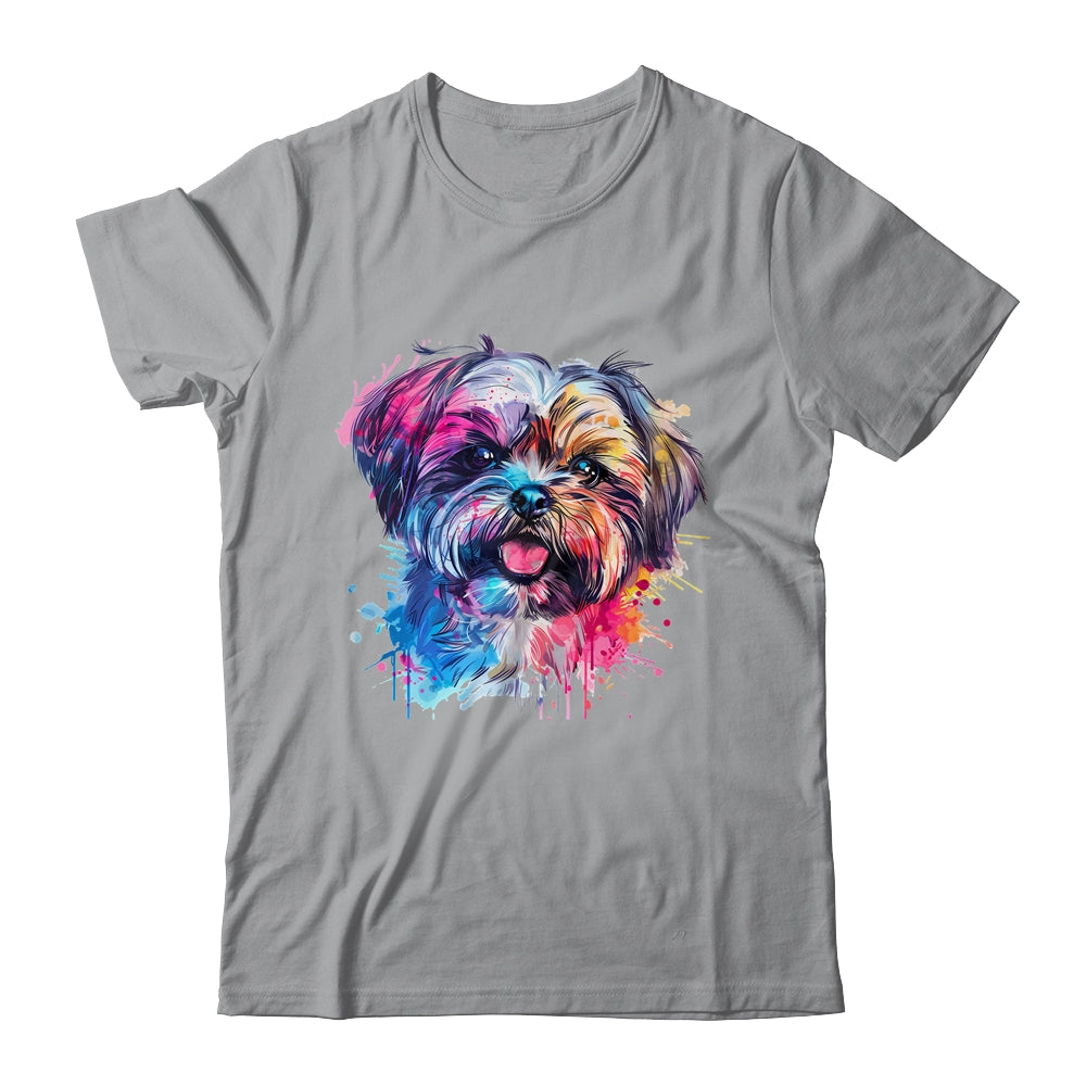 Shih Tzu Mom Lover Puppy Dog Watercolor Tie Dye Painting Shirt & Tank Top | siriusteestore