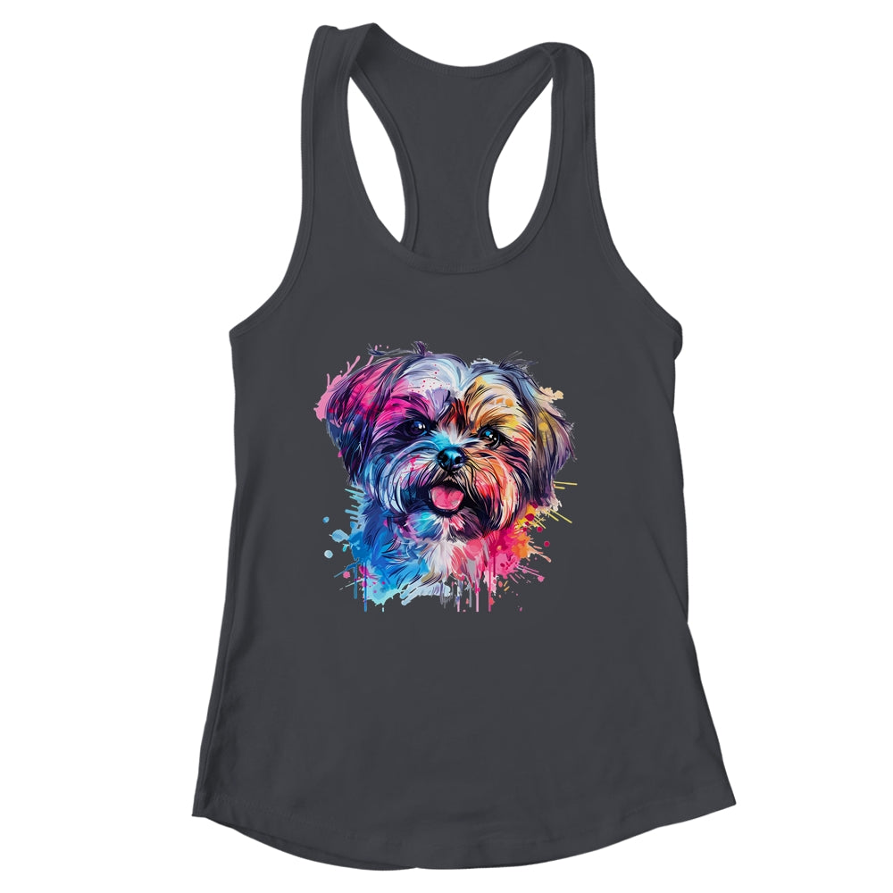 Shih Tzu Mom Lover Puppy Dog Watercolor Tie Dye Painting Shirt & Tank Top | siriusteestore