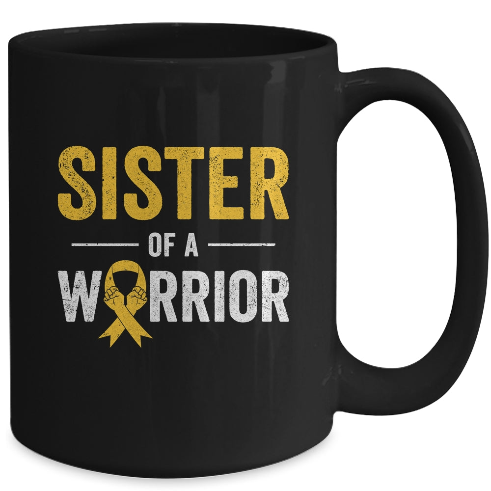 Sister Of A Warrior Childhood Cancer Awareness Family Ribbon Mug | siriusteestore