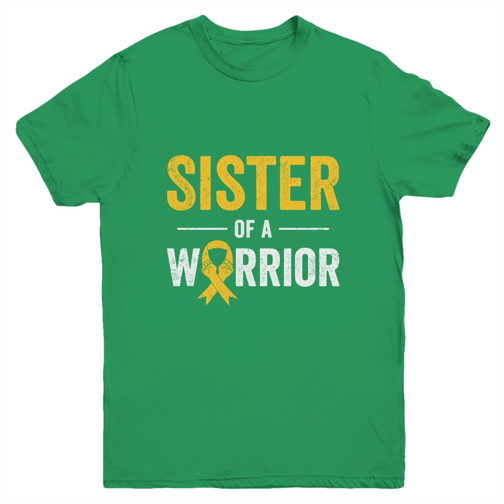 Sister Of A Warrior Childhood Cancer Awareness Family Ribbon Youth Shirt | siriusteestore