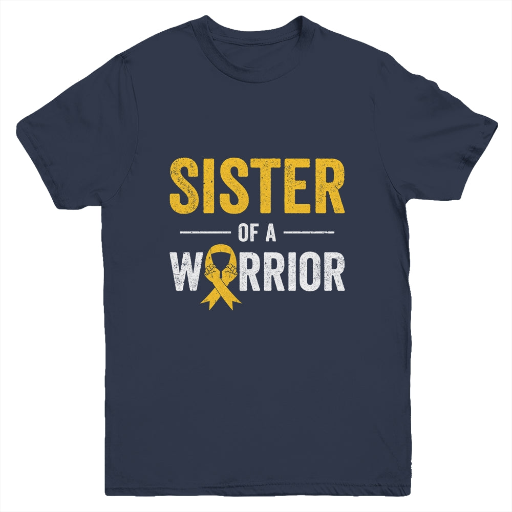 Sister Of A Warrior Childhood Cancer Awareness Family Ribbon Youth Shirt | siriusteestore