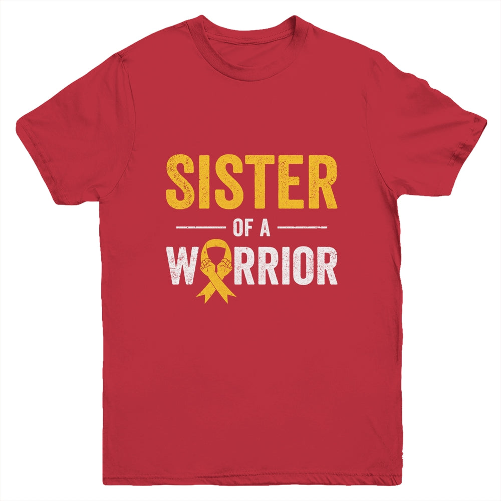 Sister Of A Warrior Childhood Cancer Awareness Family Ribbon Youth Shirt | siriusteestore