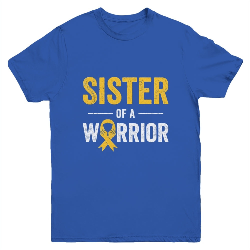 Sister Of A Warrior Childhood Cancer Awareness Family Ribbon Youth Shirt | siriusteestore