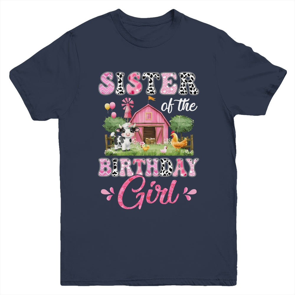 Sister Of The Birthday Girl 1st Birthday Cow Farm Family Youth Shirt | siriusteestore