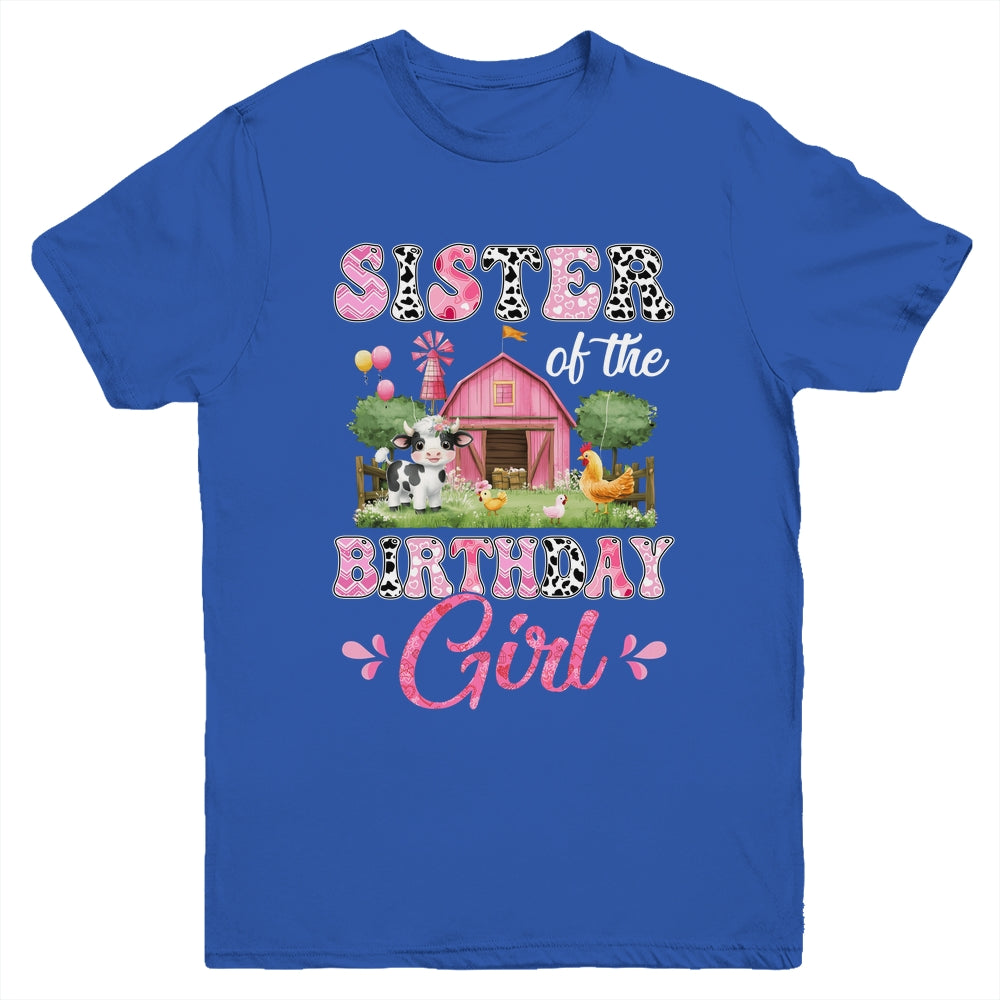 Sister Of The Birthday Girl 1st Birthday Cow Farm Family Youth Shirt | siriusteestore