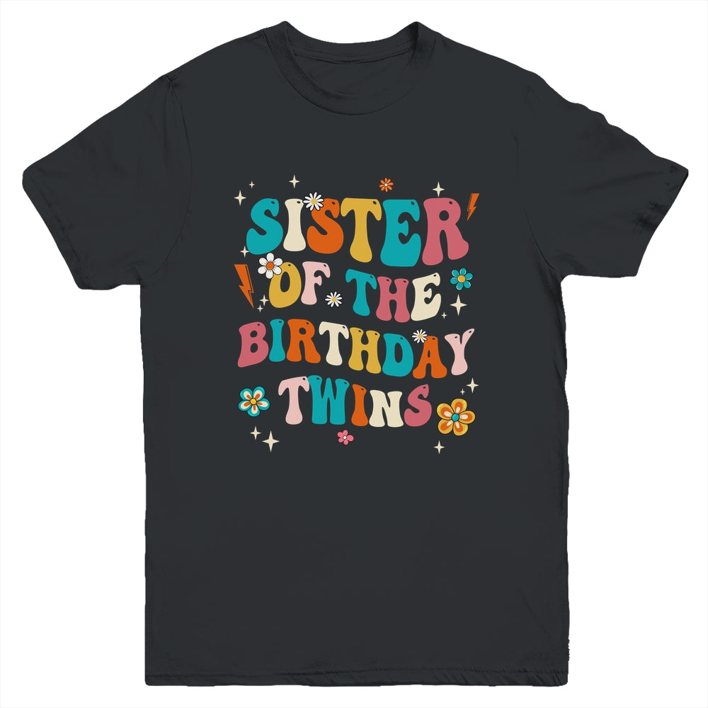 Sister Of The Birthday Twins Boys Girls Party Retro Bday Youth Shirt | siriusteestore